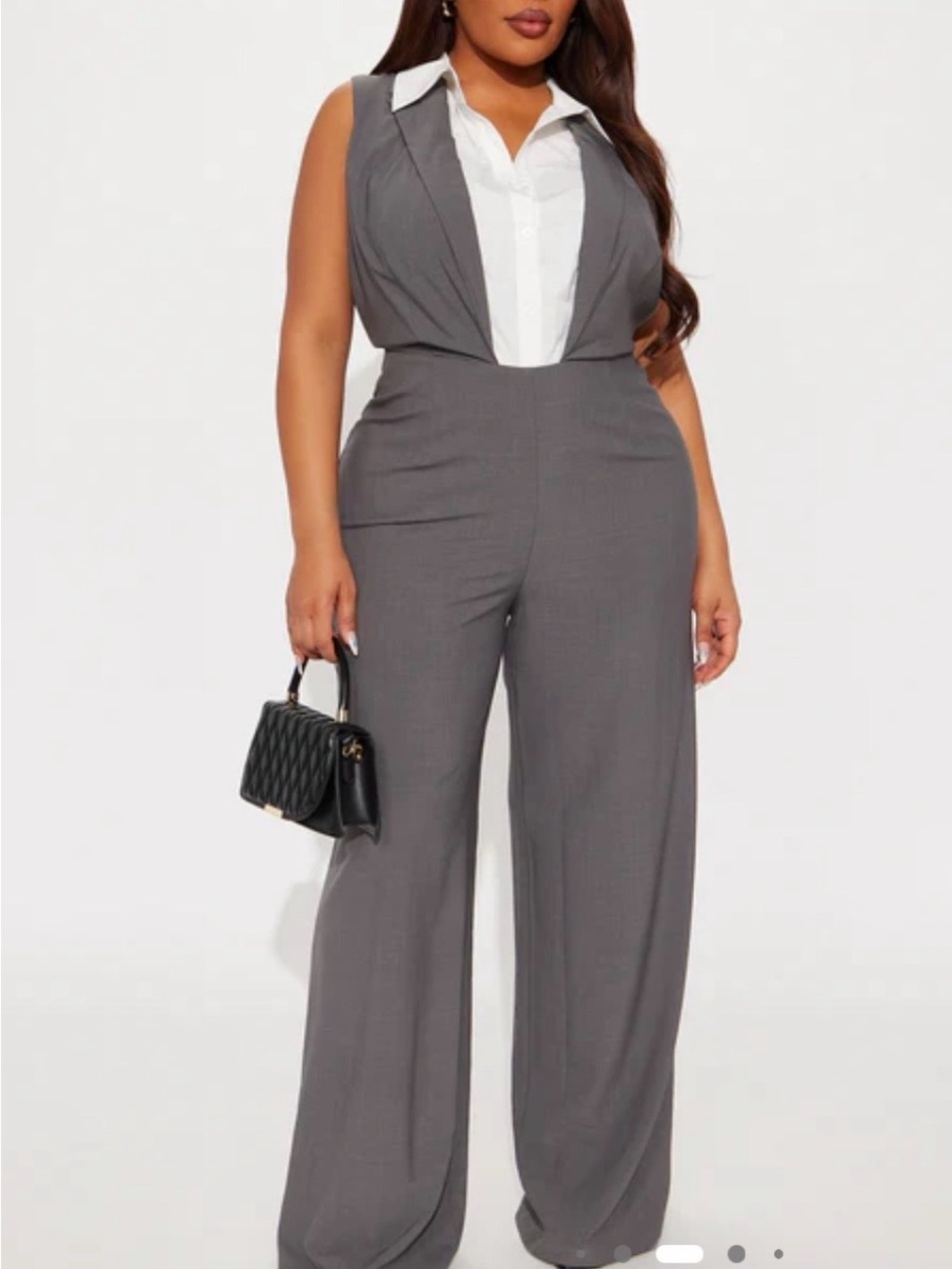 Fashion Nova Gray Sleeveless Wide-Leg Jumpsuit with Shirt-Style Bodice